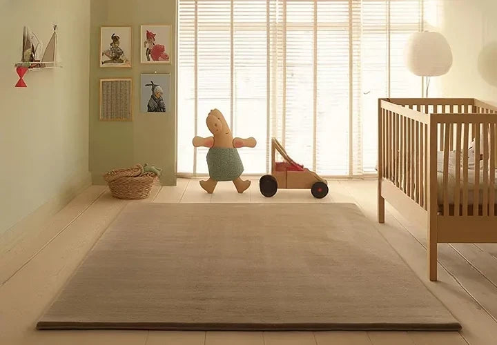 Solid Beige Luxury Wool Area Rug | Hand-Tufted Premium Carpet for Living Room & Bedroom