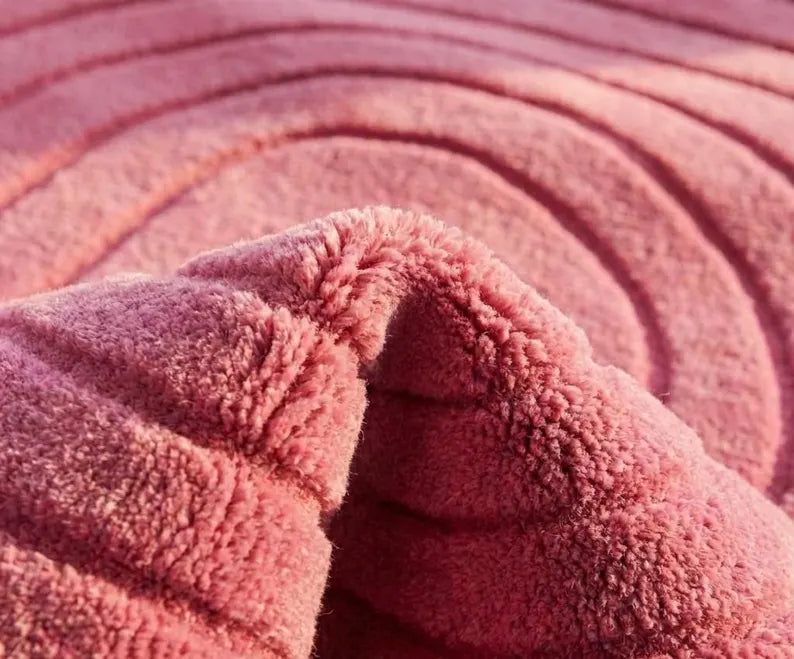 Blush Pink Hand-Tufted Rug | 100% New Zealand Wool Curved Modern Luxury Area Rug