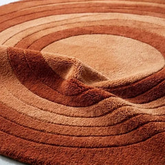 Round Abstract Wool Area Rug, Hand Tufted Modern Design, Terracotta & Burnt Orange Circle, Luxury Living Room & Bedroom Decor