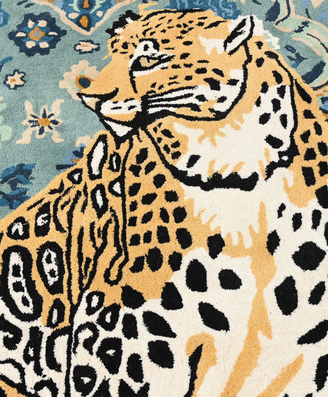 Leopard Area Rug, Hand Tufted Wool Carpet, Vintage Persian Design, Statement Decor