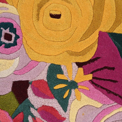 Pink Floral Irregular Rug, Hand Tufted Plush Botanical Carpet, Maximalist Home Decor