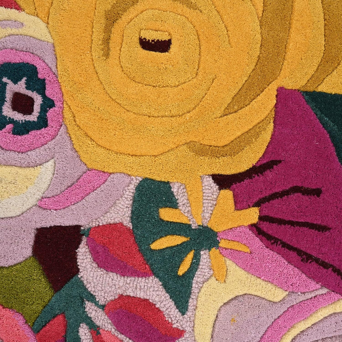 Pink Floral Irregular Rug, Hand Tufted Plush Botanical Carpet, Maximalist Home Decor