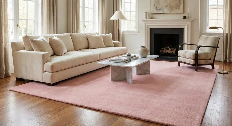 Luxury Solid Blush Terracotta Hand Tufted Wool Area Rug | Modern Minimalist Carpet for Home Décor, Living Room & Bedroom