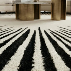 White & Black Round Area Rug | Hand Tufted New Zealand Wool Sunburst Carpet | Modern Luxury Floor Decor