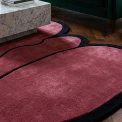 Hand Tufted New Zealand Wool Area Rug | Irregular Maroon & Jet Black Luxury Designer Carpet