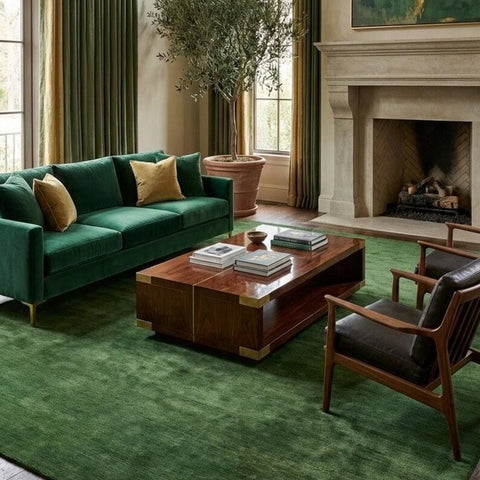 Solid Olive Green Hand-Tufted Wool Area Rug | Luxury Minimalist Carpet for Living Room, Bedroom & Home Decor