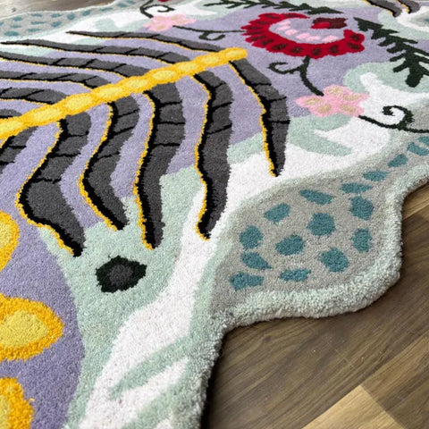 Hand Tufted New Zealand Wool Animal Rug | Modern White Tiger Shape Area Rug |  Unique Artistic Statement Carpet