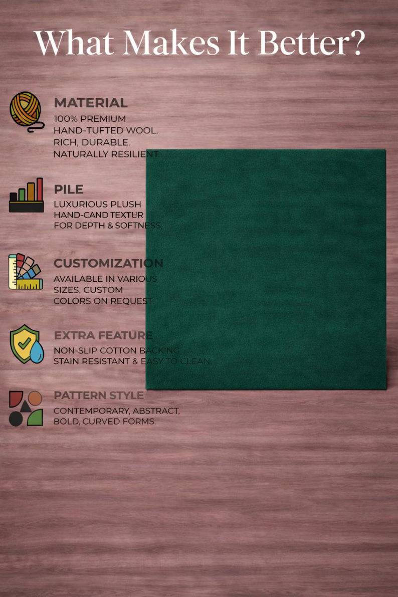 Solid Emerald Green Area Rug – Hand Tufted Plush Carpet for Living Room, Modern Contemporary Bedroom & Home Decor