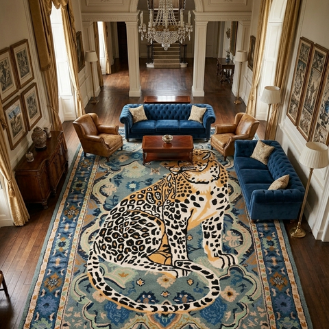 Leopard Area Rug, Hand Tufted Wool Carpet, Vintage Persian Design, Statement Decor