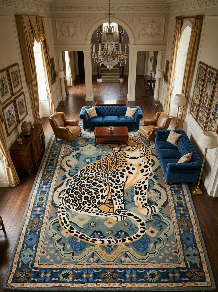Leopard Area Rug, Hand Tufted Wool Carpet, Vintage Persian Design, Statement Decor
