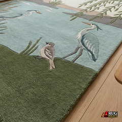 Hand Tufted New Zealand Wool Area Rug with Elegant Bird & Nature Art Design for Living Room & Bedroom Home Décor