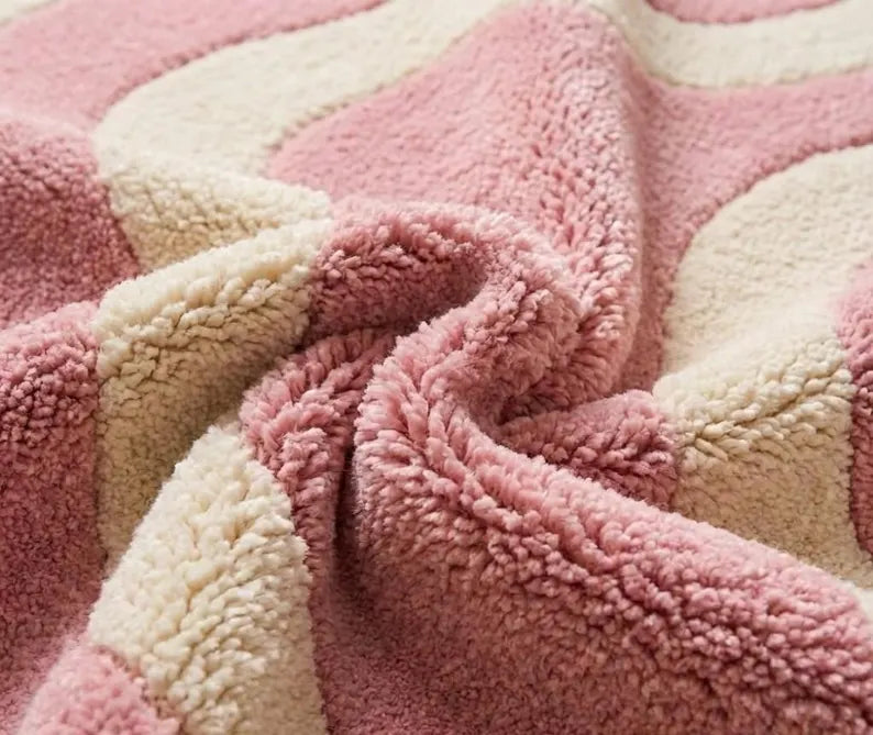 Premium New Zealand Wool Tufted Area Rug | Blush Pink & Soft Cream Abstract Luxury Plush Carpet for Bedroom & Living Room