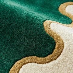 Modern Green Scalloped Edge Rug | Hand Tufted New Zealand Wool Luxury Living Room Area Rug