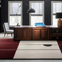 Hand Tufted Premium Color-Block Wool Carpet | Modern Burgundy & Cream Area Rug for Living Room & Bedroom