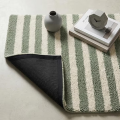 Sage Green Striped Runner Rug – Hand Tufted Wool Scandinavian Minimalist Hallway Carpet Home Decor