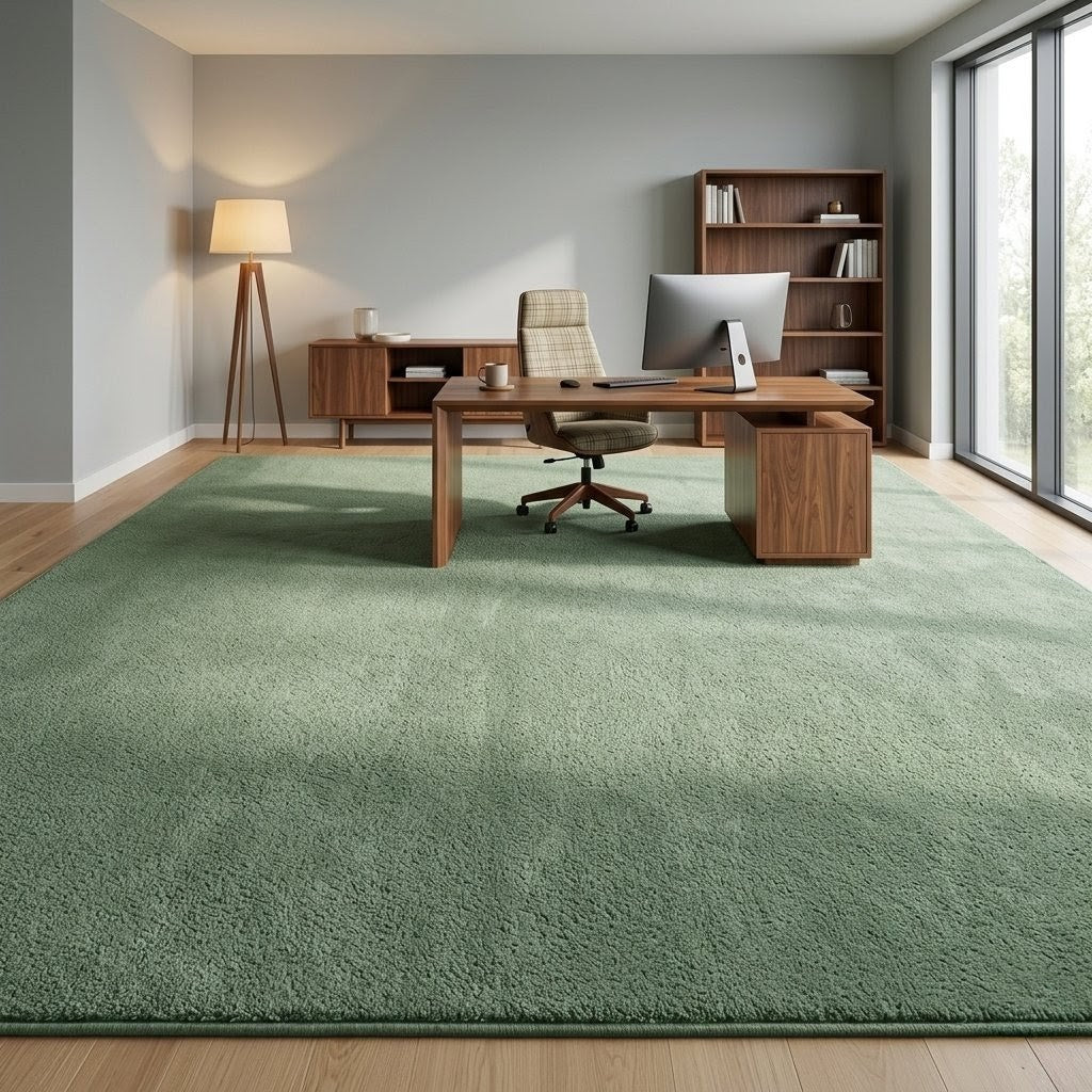 Premium Solid Olive Green Hand Tufted Wool Carpet | Modern Luxury Minimalist Area Rug for Living Room & Bedroom