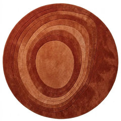 Round Abstract Wool Area Rug, Hand Tufted Modern Design, Terracotta & Burnt Orange Circle, Luxury Living Room & Bedroom Decor
