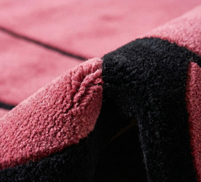 Hand Tufted New Zealand Wool Area Rug | Irregular Maroon & Jet Black Luxury Designer Carpet