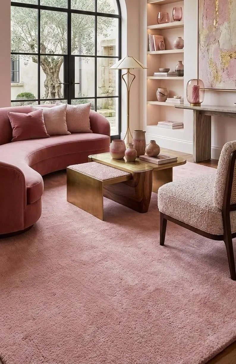 Luxury Solid Blush Terracotta Hand Tufted Wool Area Rug | Modern Minimalist Carpet for Home Décor, Living Room & Bedroom