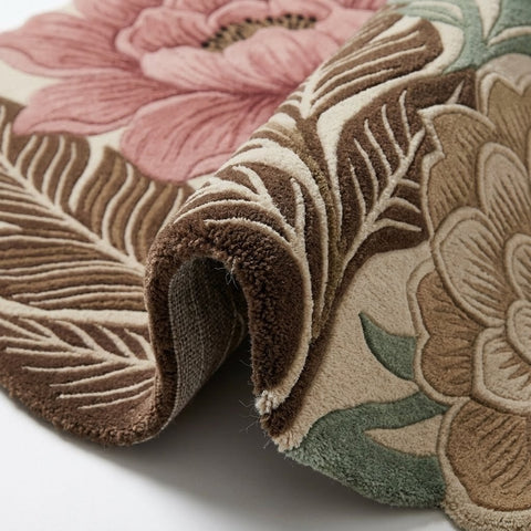 Hand Tufted Floral Area Rug – Pink & Sage Botanical Flower Rug, Vintage Boho Leaf Carpet for Living Room & Bedroom