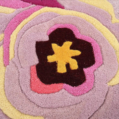 Pink Floral Irregular Rug, Hand Tufted Plush Botanical Carpet, Maximalist Home Decor