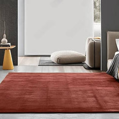 Luxury Hand Tufted New Zealand Wool Area Carpet | Solid Terracotta Modern Area Rug for Living Room & Dining Space