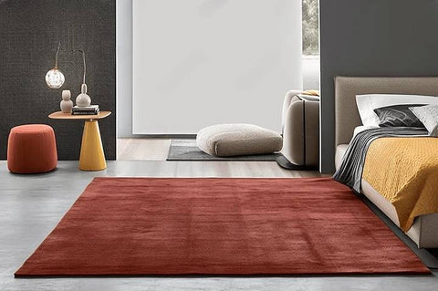 Luxury Hand Tufted New Zealand Wool Area Carpet | Solid Terracotta Modern Area Rug for Living Room & Dining Space