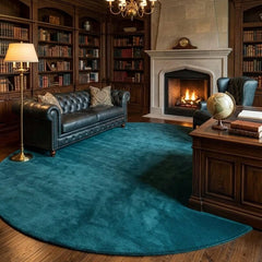 Dark Teal Round Area Rug 9x9 – Luxury Hand Tufted New Zealand Wool, Solid Modern Living Room Carpet, Thick Plush Contemporary Rug