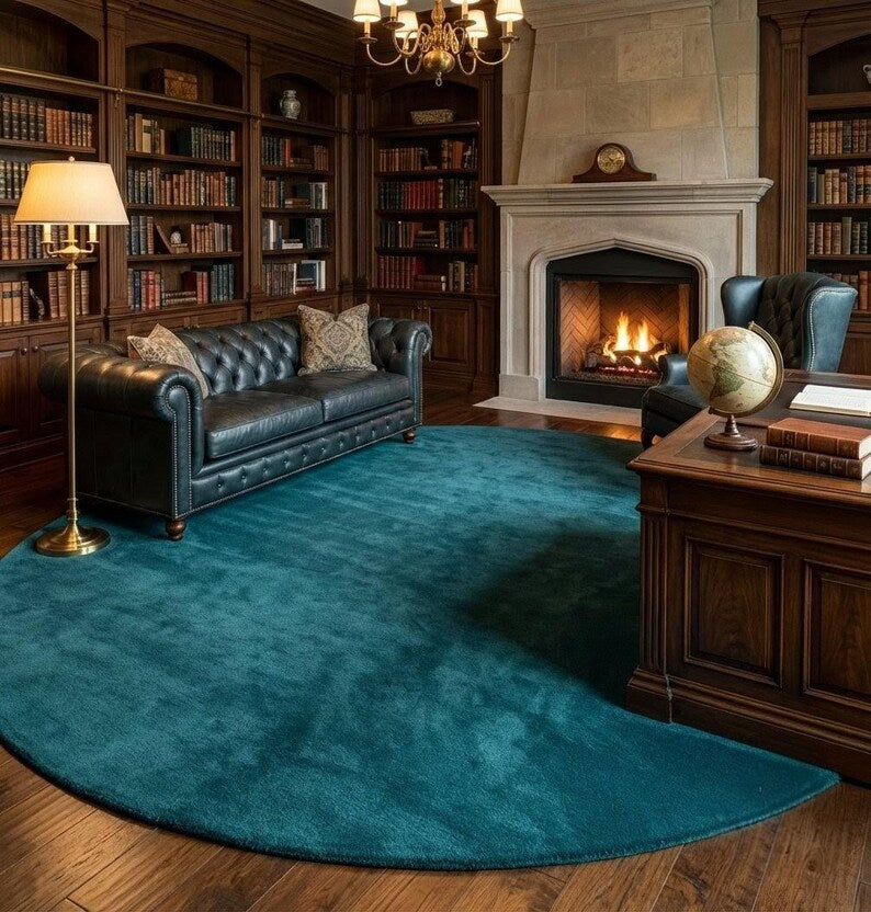 Dark Teal Round Area Rug 9x9 – Luxury Hand Tufted New Zealand Wool, Solid Modern Living Room Carpet, Thick Plush Contemporary Rug