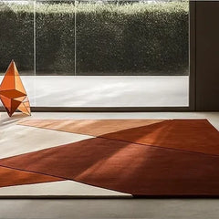 Modern Geometric Hand-Tufted Wool Rug | Luxury Designer Carpet in Terracotta, Rust & Cream for Living Room & Bedroom