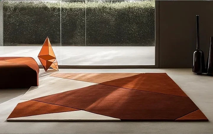 Modern Geometric Hand-Tufted Wool Rug | Luxury Designer Carpet in Terracotta, Rust & Cream for Living Room & Bedroom