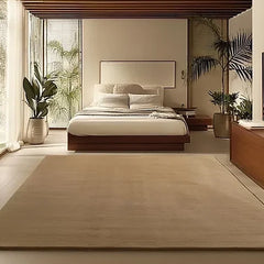 Solid Beige Luxury Wool Area Rug | Hand-Tufted Premium Carpet for Living Room & Bedroom
