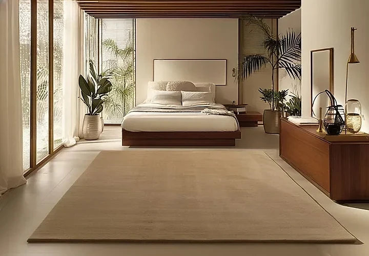 Solid Beige Luxury Wool Area Rug | Hand-Tufted Premium Carpet for Living Room & Bedroom