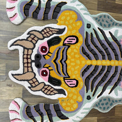 Hand Tufted New Zealand Wool Animal Rug | Modern White Tiger Shape Area Rug |  Unique Artistic Statement Carpet