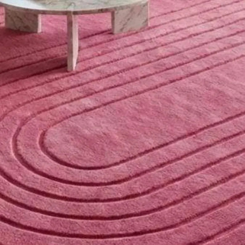 Blush Pink Hand-Tufted Rug | 100% New Zealand Wool Curved Modern Luxury Area Rug