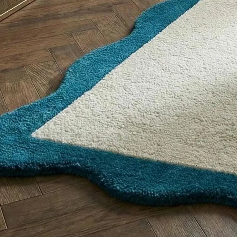 Hand Tufted Wool Runner Rug | Teal & White Modern Hallway Rug