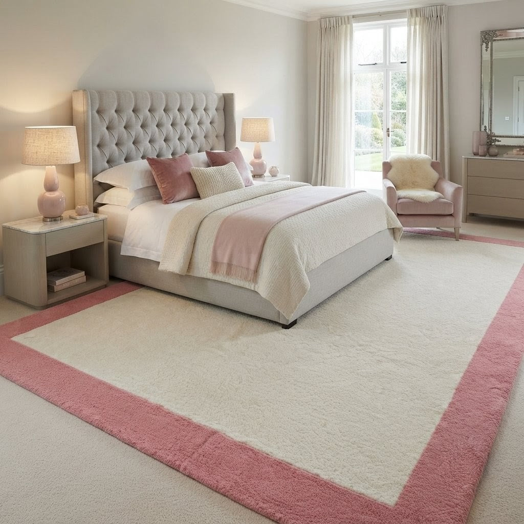 Blush Pink & Ivory Border Area Rug – Hand-Tufted Modern Wool Rug