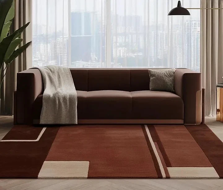 Modern Geometric Hand-Tufted Wool Rug | Luxury Designer Carpet in Terracotta, Blush & Beige for Living Room & Bedroom
