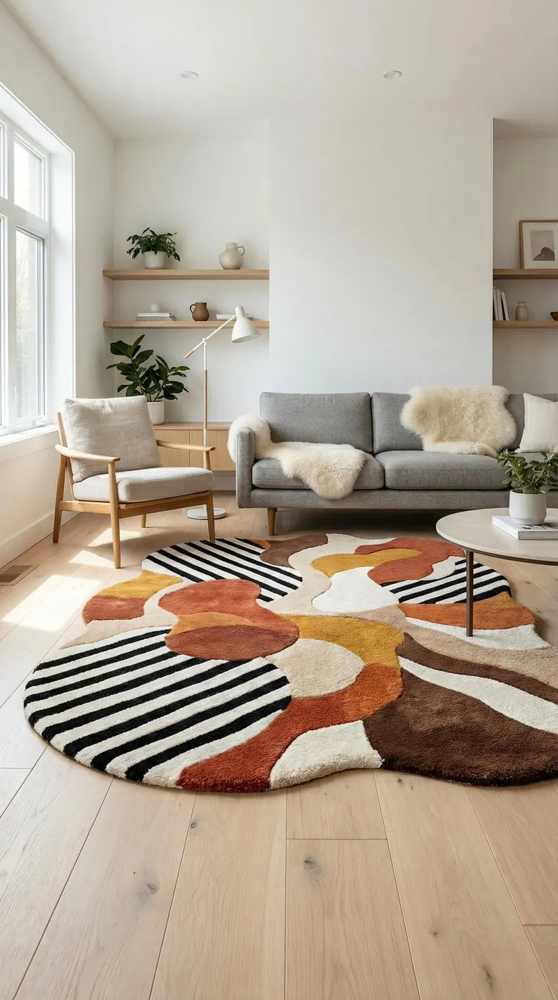 Hand Tufted New Zealand Wool Area Rug | Modern Abstract Multicolor Statement Carpet for Living Room & Bedroom | Luxury Plush Designer Rug