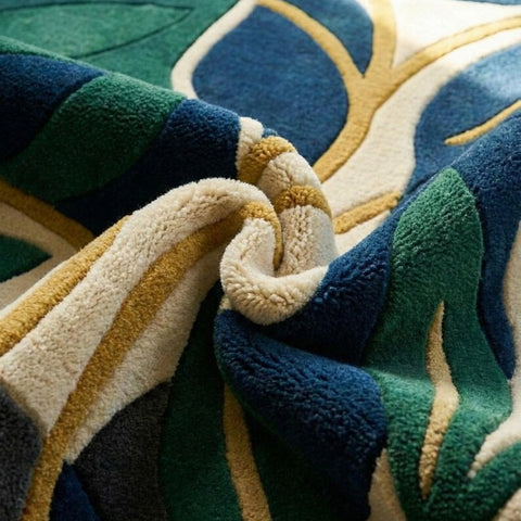 Luxury Round Botanical Rug | Hand Tufted 100% New Zealand Wool Leaf Area Carpet