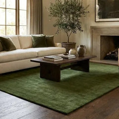 Solid Olive Green Hand-Tufted Wool Area Rug | Luxury Minimalist Carpet for Living Room, Bedroom & Home Decor