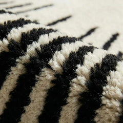 White & Black Round Area Rug | Hand Tufted New Zealand Wool Sunburst Carpet | Modern Luxury Floor Decor