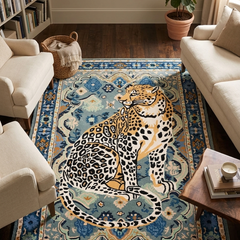 Leopard Area Rug, Hand Tufted Wool Carpet, Vintage Persian Design, Statement Decor