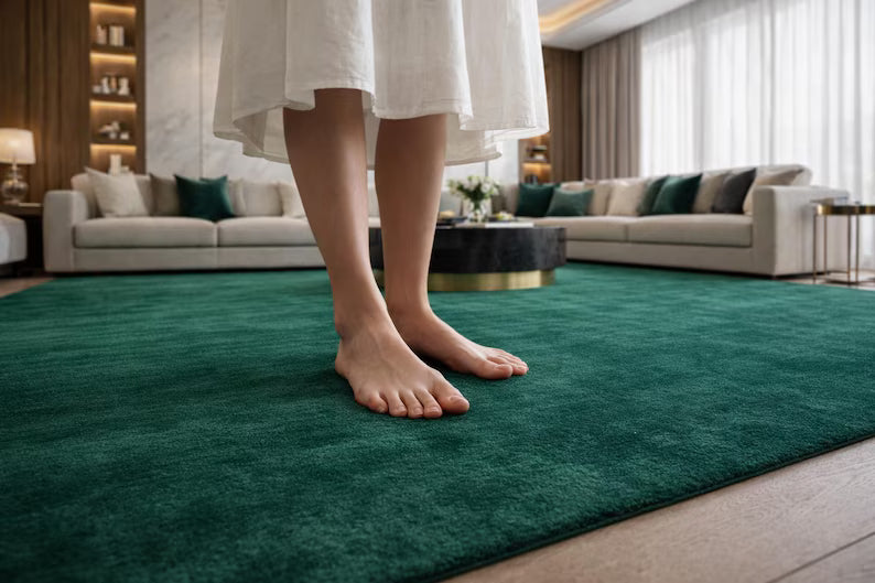 Solid Emerald Green Area Rug – Hand Tufted Plush Carpet for Living Room, Modern Contemporary Bedroom & Home Decor