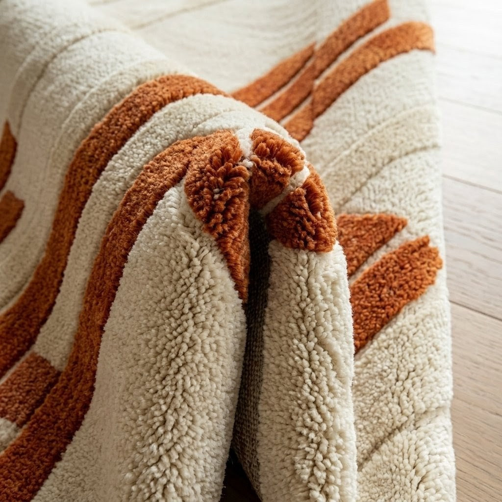 Modern Abstract Terracotta Rug – Cream & Rust Geometric Area Rug, Contemporary Handmade Rug for Living Room & Bedroom