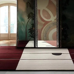 Hand Tufted Premium Color-Block Wool Carpet | Modern Burgundy & Cream Area Rug for Living Room & Bedroom