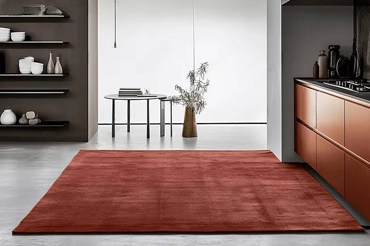 Luxury Hand Tufted New Zealand Wool Area Carpet | Solid Terracotta Modern Area Rug for Living Room & Dining Space