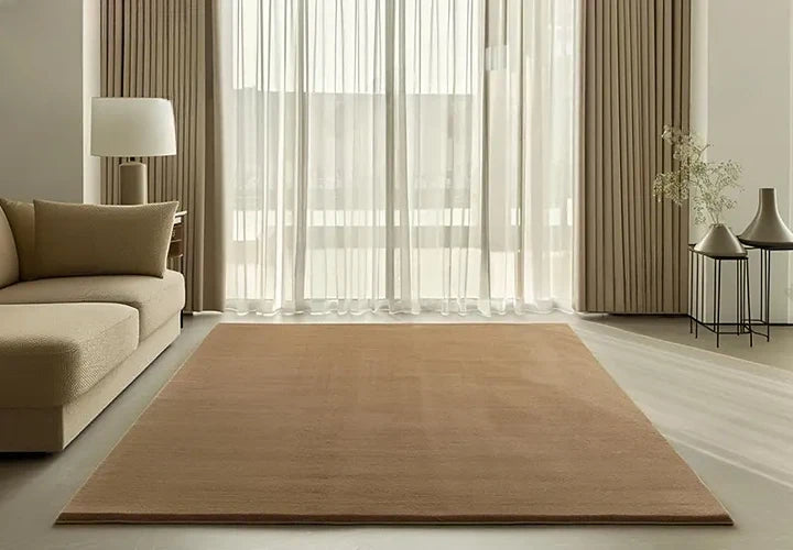 Solid Beige Luxury Wool Area Rug | Hand-Tufted Premium Carpet for Living Room & Bedroom