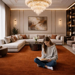 Luxury Burnt Rust Hand Tufted New Zealand Wool Area Rug – Premium Modern Carpet for Living Room, Designer Home Decor