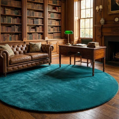 Dark Teal Round Area Rug 9x9 – Luxury Hand Tufted New Zealand Wool, Solid Modern Living Room Carpet, Thick Plush Contemporary Rug